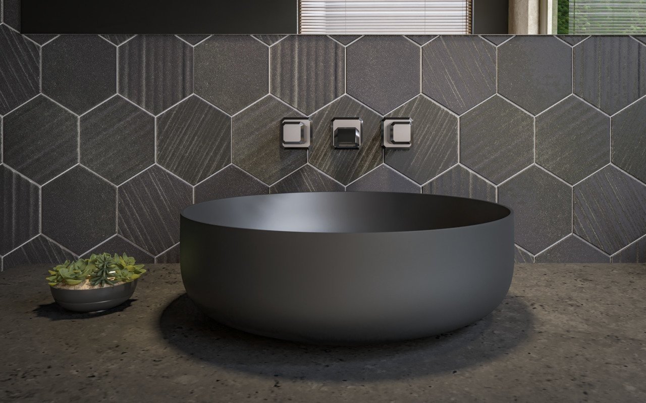 Lavabo Rotondo Aurora-Blck in Solid Surface in Nero di Aquatica picture № 0