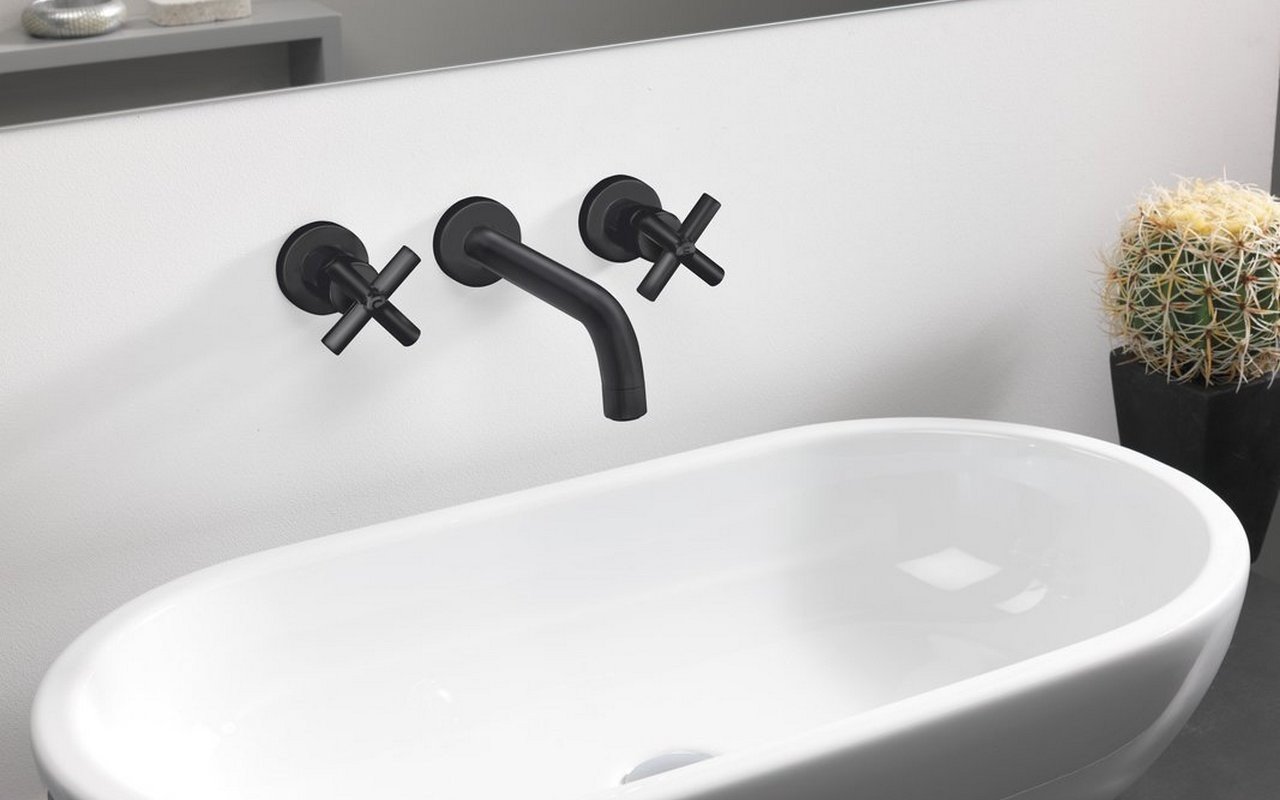 Celine-242 Rubinetteria a muro per lavabo di Aquatica – Nero Opaco picture № 0