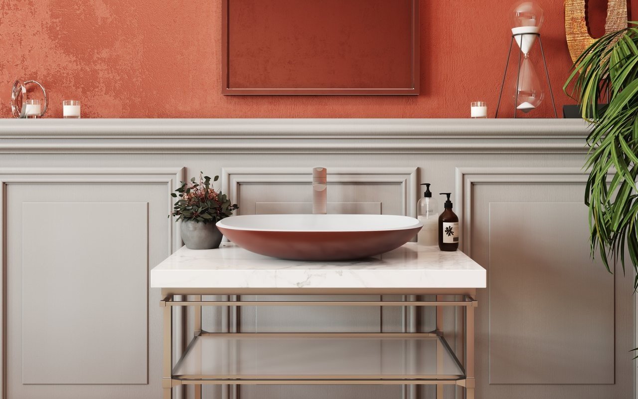 Lavabo Coletta-A Oxide-Red-Wht in Solid Surface di Aquatica – in Rosso e Bianco picture № 0