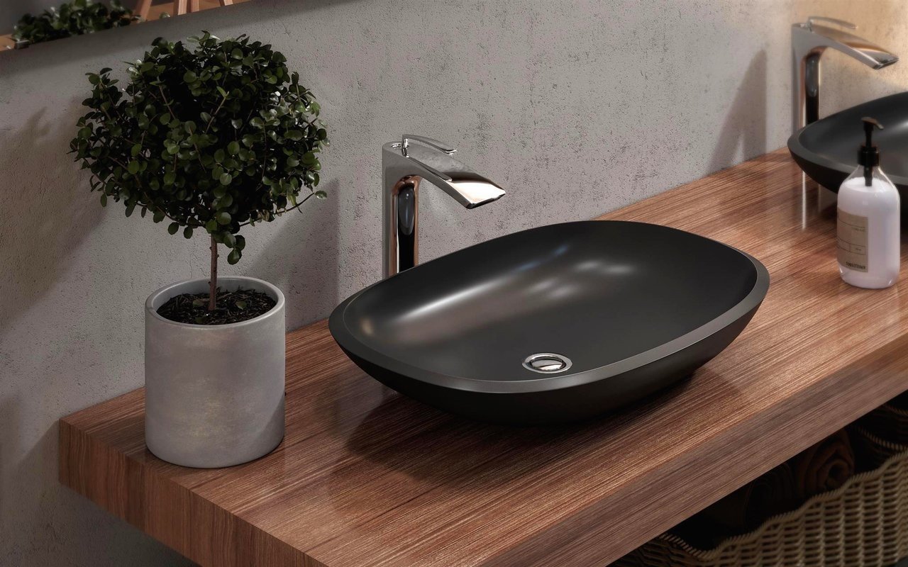 Lavabo Coletta-A-Blck in Solid Surface in Nero di Aquatica picture № 0