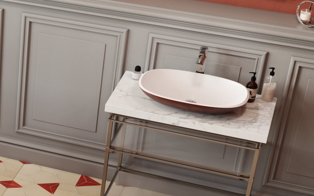 Lavabo Coletta-B Oxide-Red-Wht in Solid Surface di Aquatica – in Rosso e Bianco picture № 0