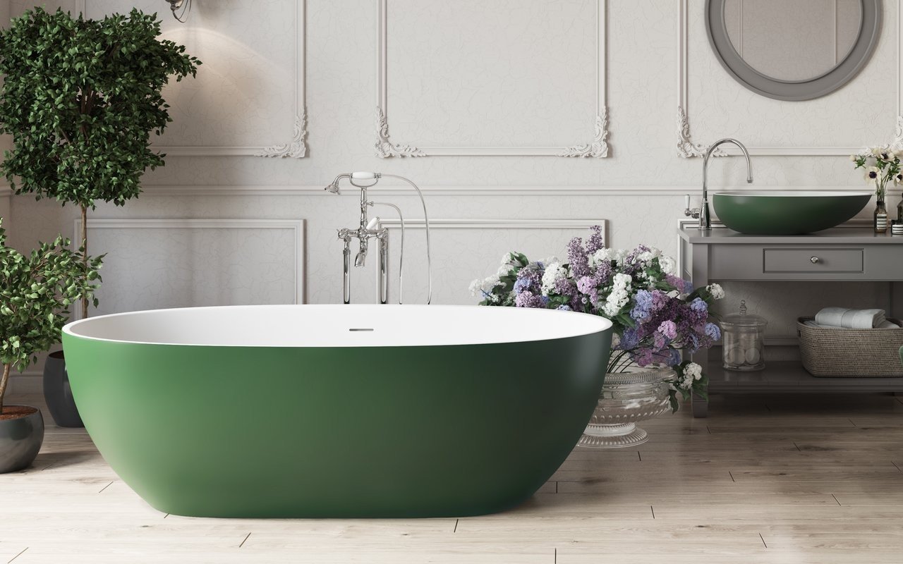 Corelia™ Vasca da Bagno Freestanding di Aquatica, Bianco-Verde Muschio in Solid Surface picture № 0