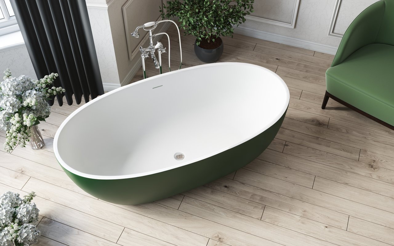 Corelia™ Vasca da Bagno Freestanding di Aquatica, Bianco-Verde Muschio in Solid Surface picture № 0