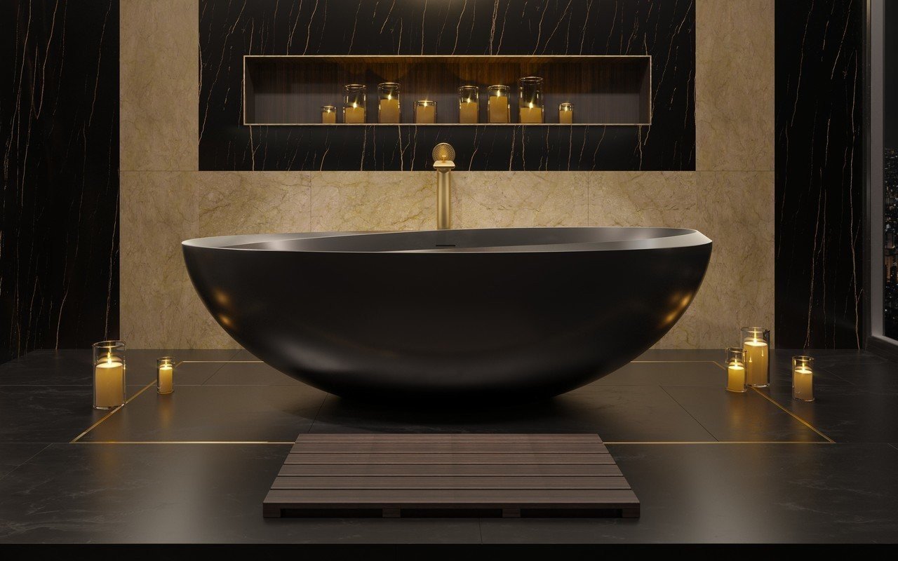 Illusion-Blck, la vasca da bagno freestanding di Aquatica in pietra NeroX™, finitura nero picture № 0