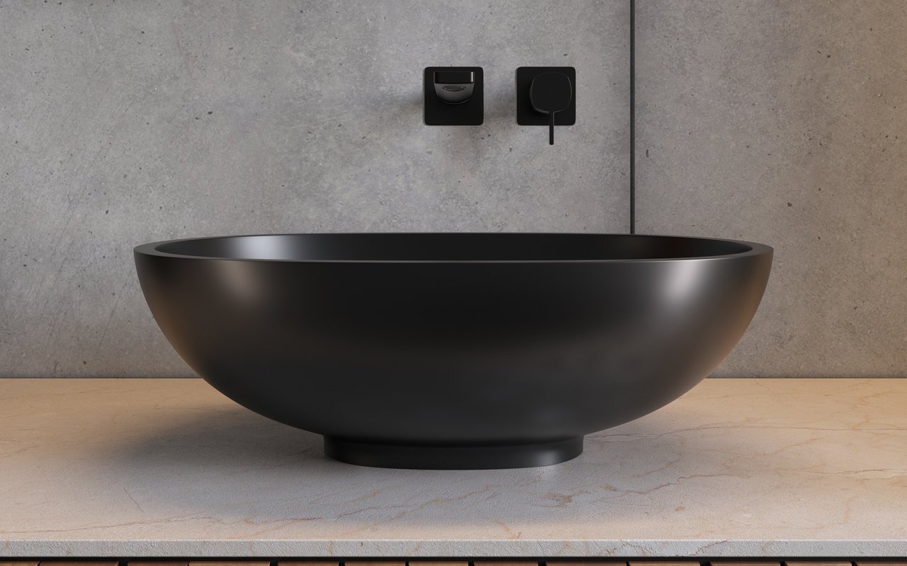 Lavabo Ovale Karolina-2-Blck in Solid Surface in Nero di Aquatica picture № 0