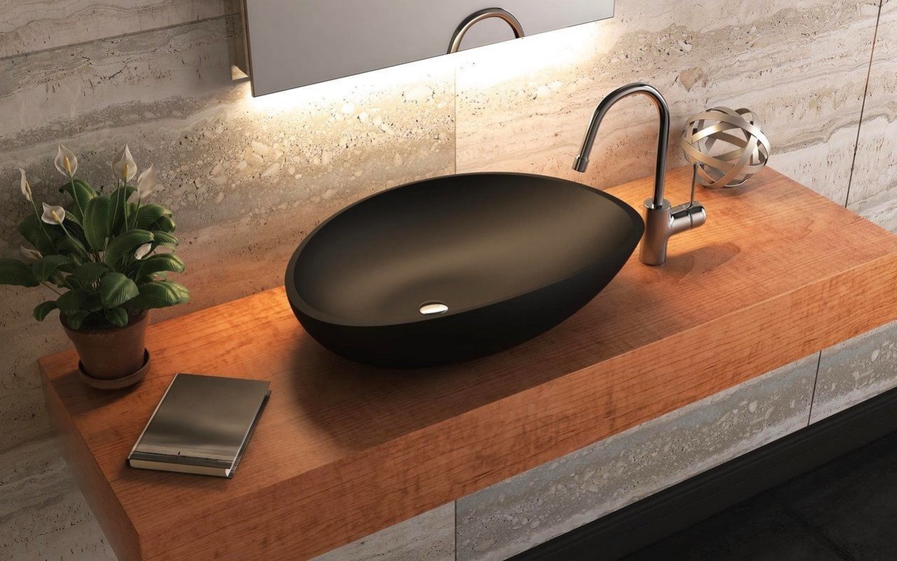 Lavabo Lotus-Blck in Solid Surface in Nero di Aquatica picture № 0