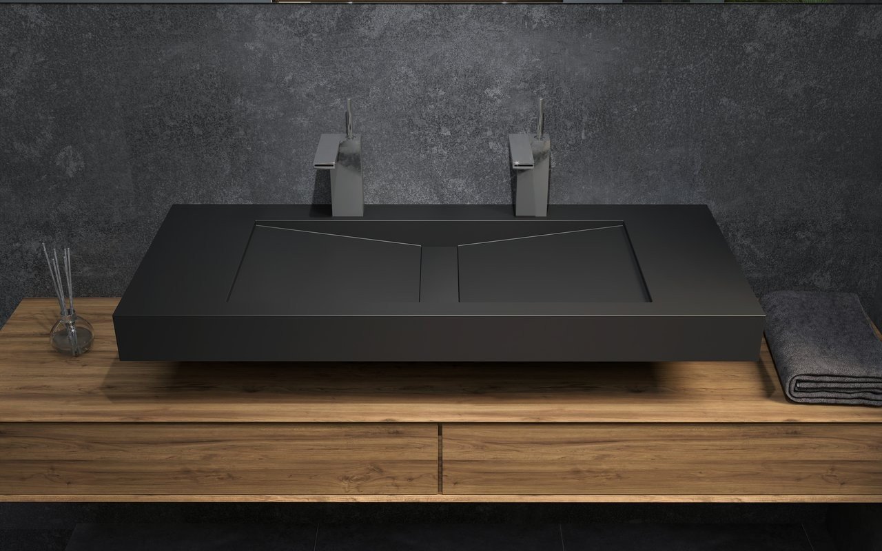 Millennium-120, il Lavabo Freestanding in Solid Surface in Nero di Aquatica picture № 0