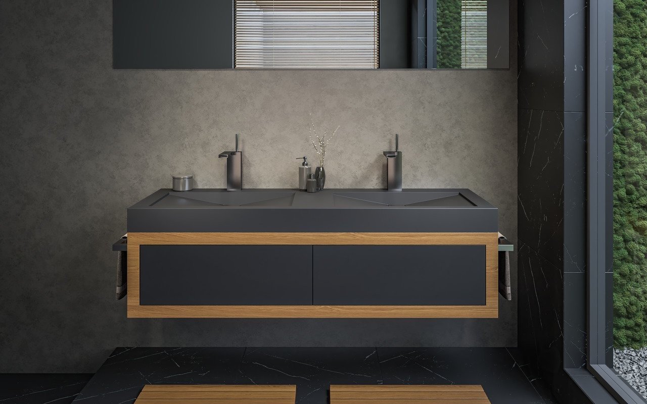 Millennium-150, il Lavabo Freestanding in Solid Surface in Nero di Aquatica picture № 0