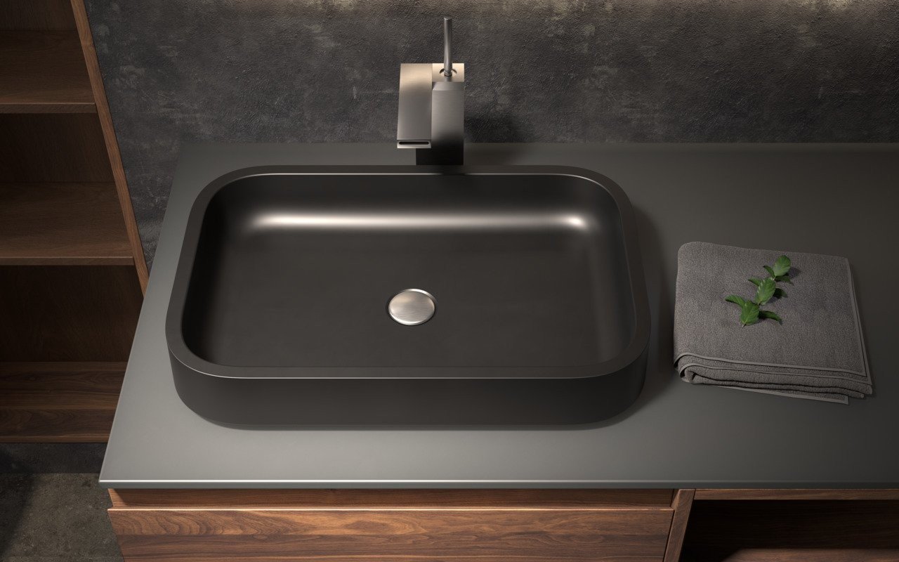 Lavabo Rettangolare Solace-A-Blck in Solid Surface in Nero di Aquatica picture № 0