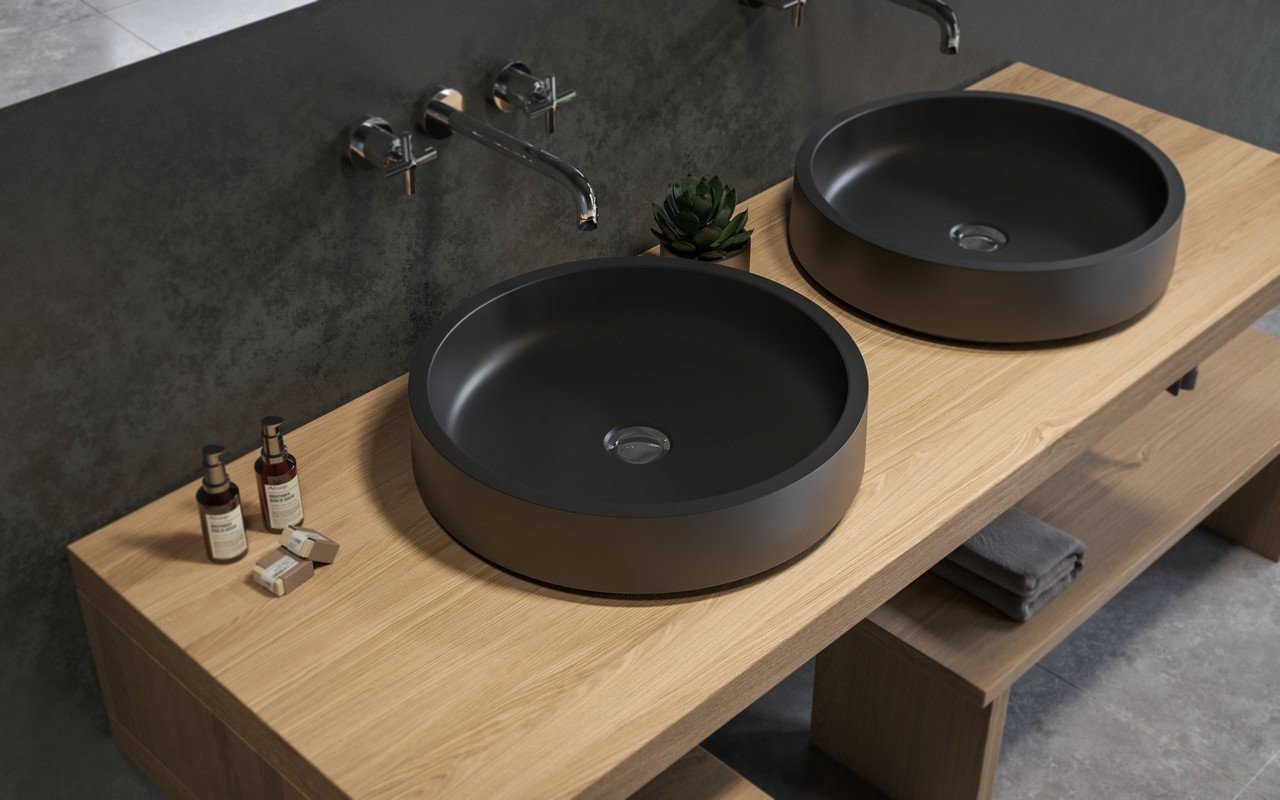 Lavabo Rotondo Solace-A-Blck in Solid Surface in Nero di Aquatica picture № 0