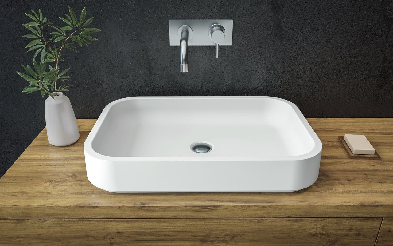 Lavabo Rettangolare Solace-A-Wht in Solid Surface di Aquatica picture № 0