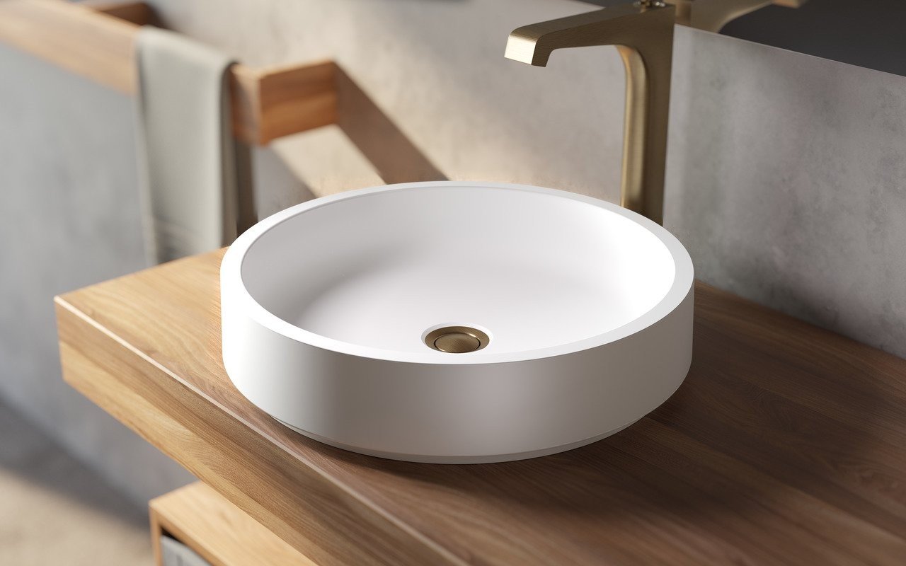 Lavabo Rotondo Solace-A-Wht in Solid Surface di Aquatica picture № 0