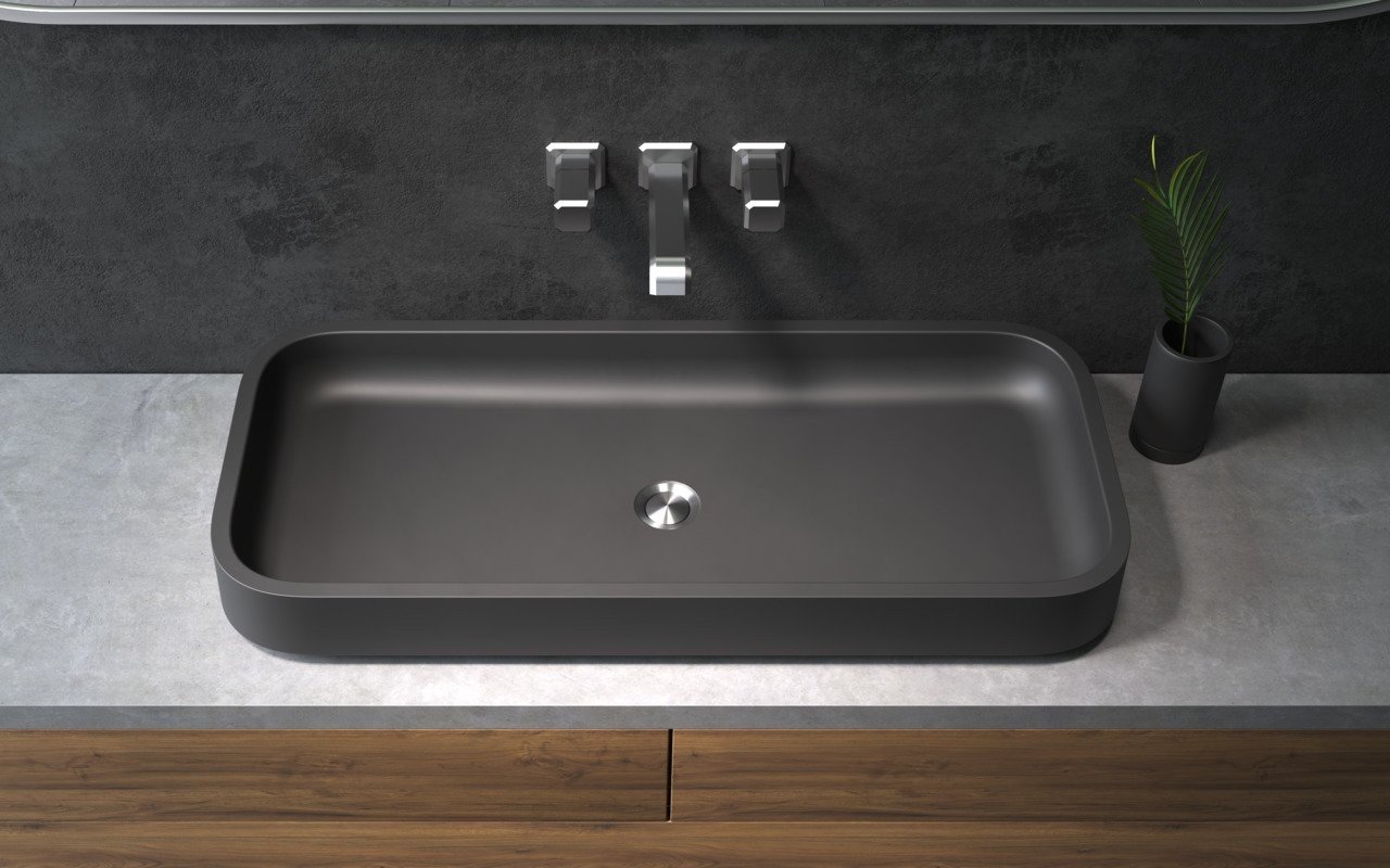 Lavabo Rettangolare Solace-B-Blck in Solid Surface in Nero di Aquatica picture № 0