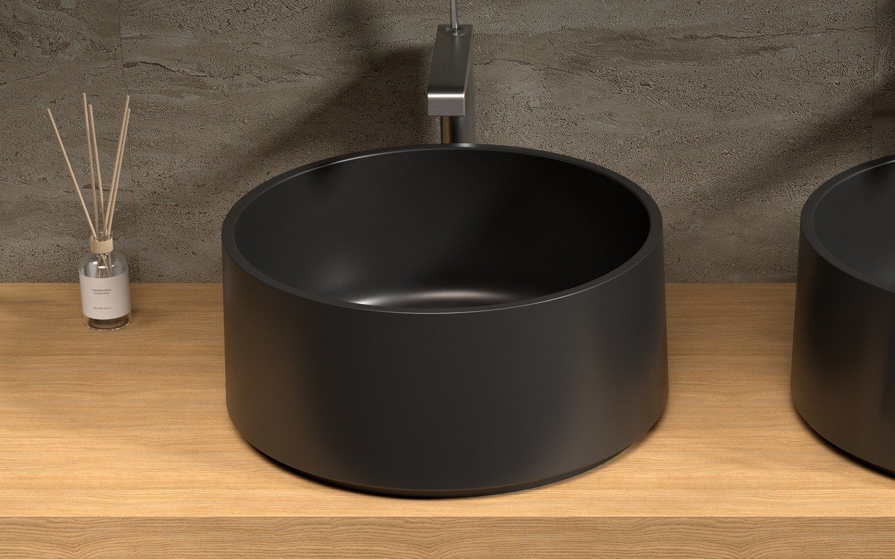 Lavabo Rotondo Solace-B-Blck in Solid Surface in Nero di Aquatica picture № 0