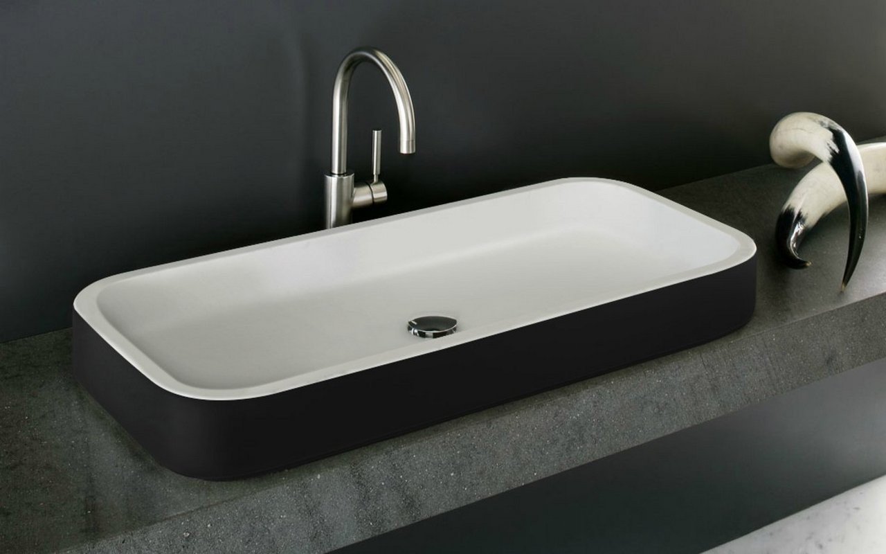 Lavabo Rettangolare Solace-B-Blck-Wht in Solid Surface di Aquatica picture № 0