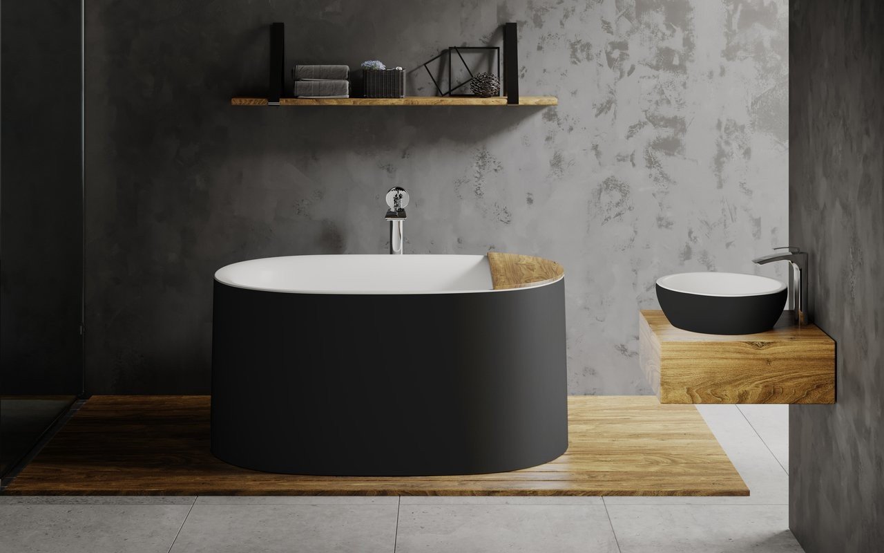 Sophia-Blck-Wht, la vasca da bagno freestanding di Aquatica in pietra AquateX™ – in Nero e Bianco picture № 0