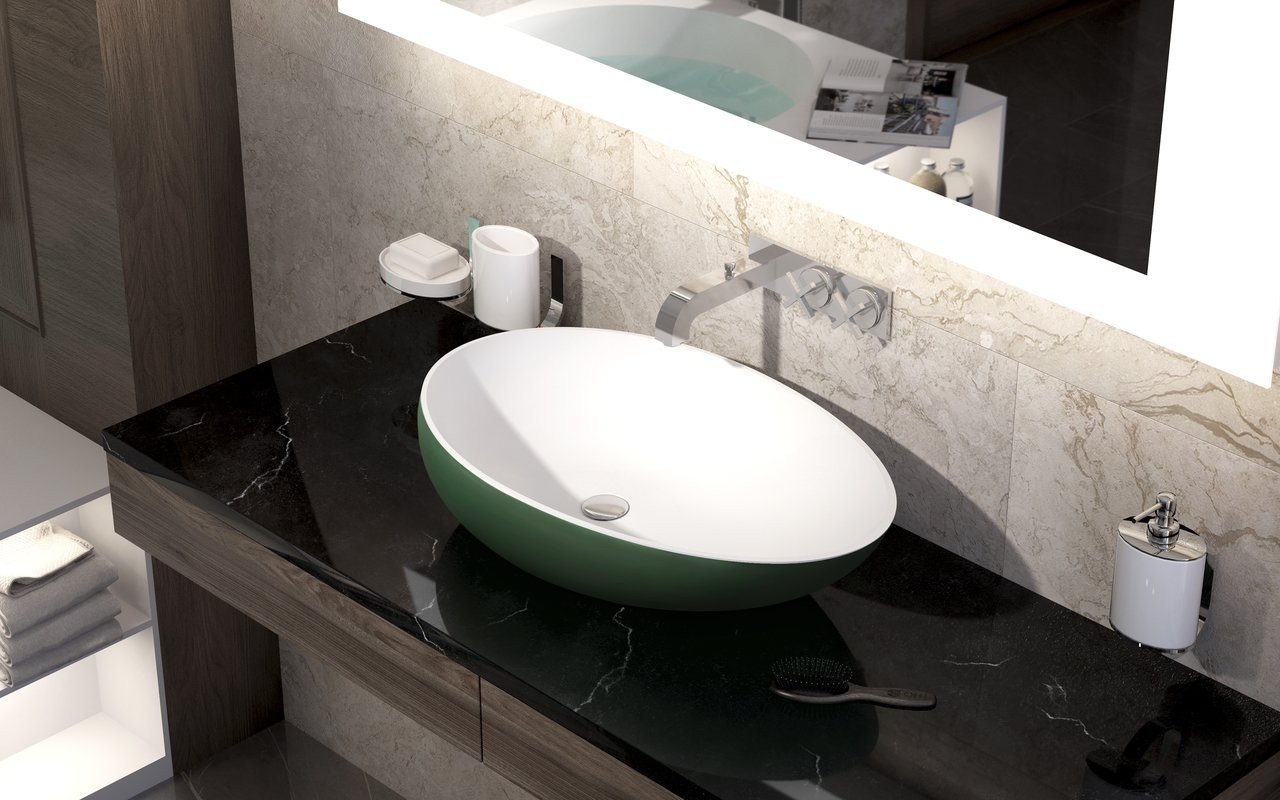 Lavabo Spoon-2 in Solid Surface di Aquatica, Bianco-Verde Muschio picture № 0