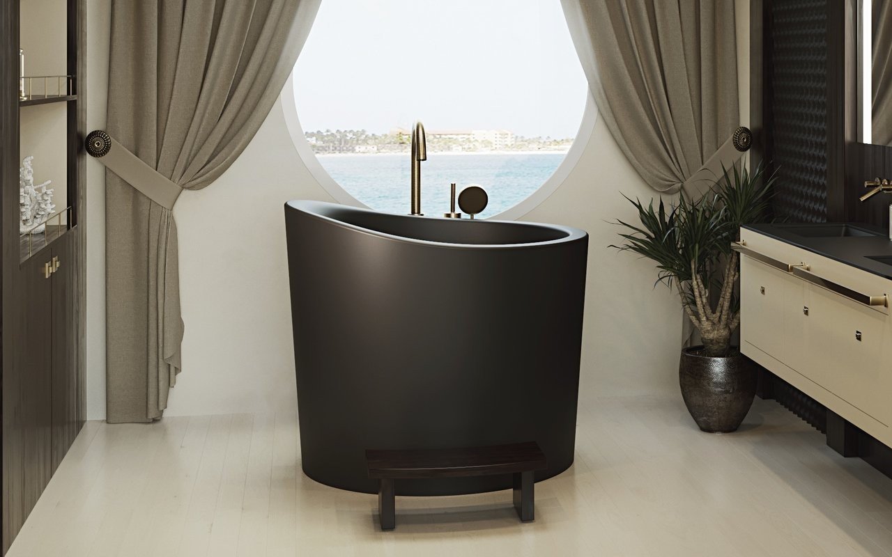 True Ofuro Mini, la Vasca da Bagno Giapponese Freestanding di Aquatica in pietra NeroX™ – in Nero picture № 0