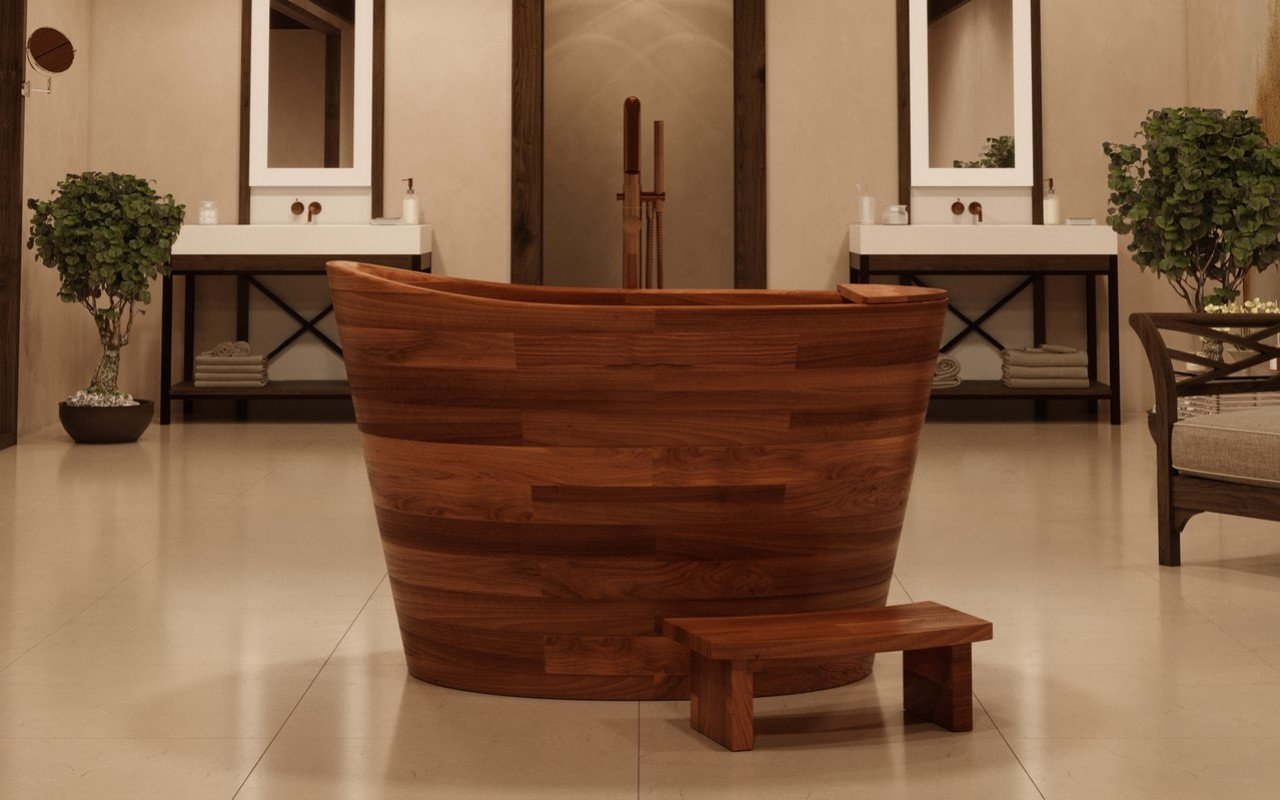 True Ofuro di Aquatica Vasca Giapponese Freestanding in Legno picture № 0