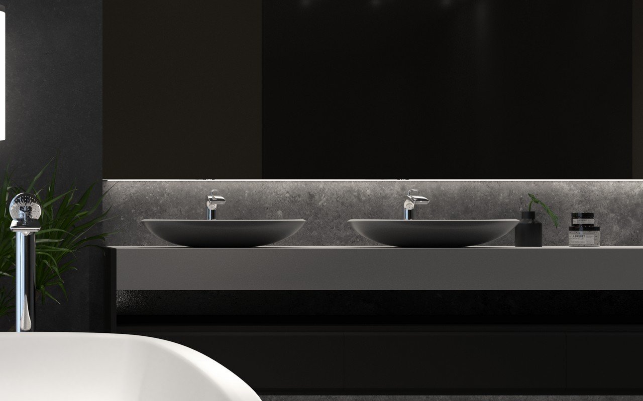 Lavabo Coletta-A in Solid Surface Grigio Ferro e Bianco di Aquatica picture № 0