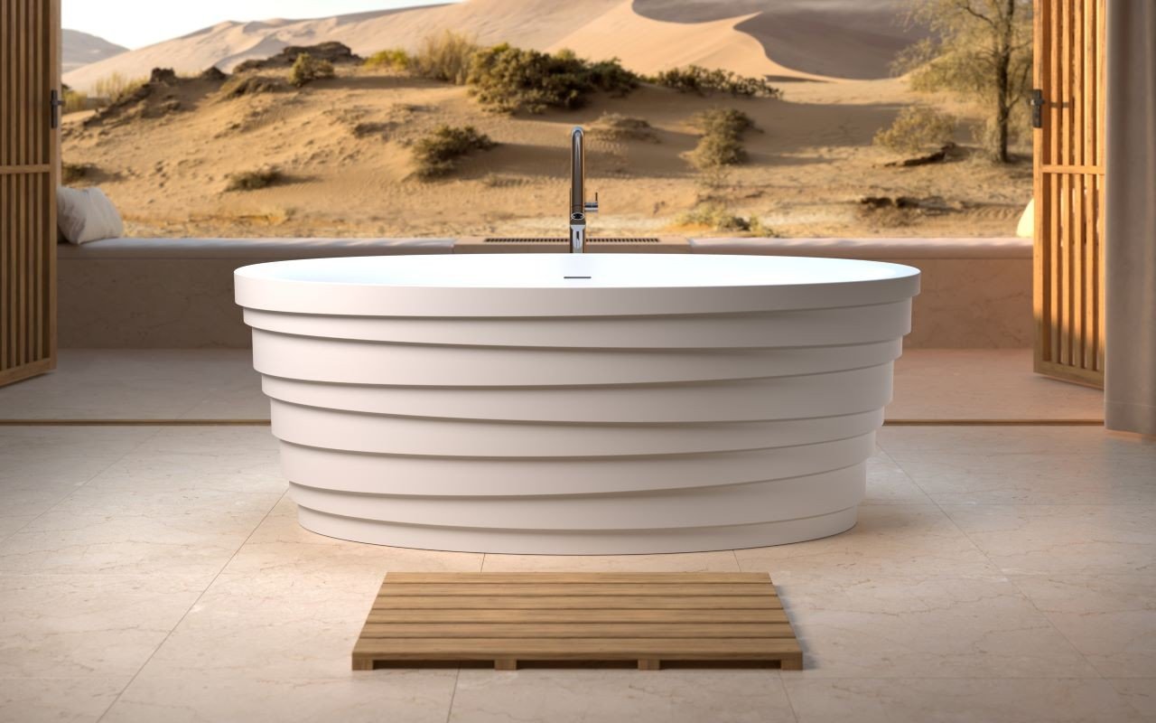 Dune, Vasca da Bagno Bianca Freestanding in Solid Surface di Aquatica picture № 0