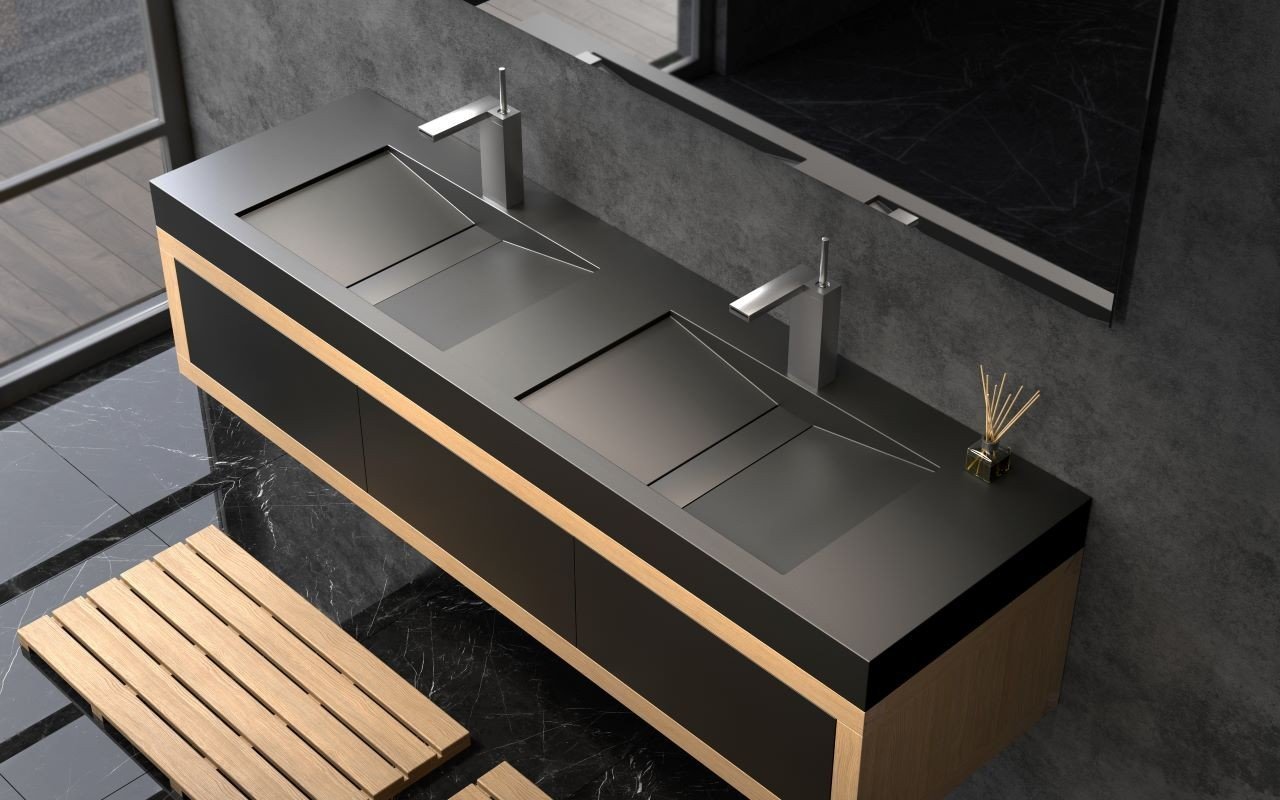 Millennium-180, il Lavabo Freestanding in Solid Surface in Nero di Aquatica picture № 0