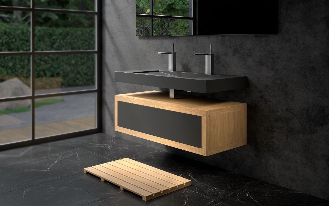 Aquatica Millennium Black Solid Surface Oak 1200 Vanity01