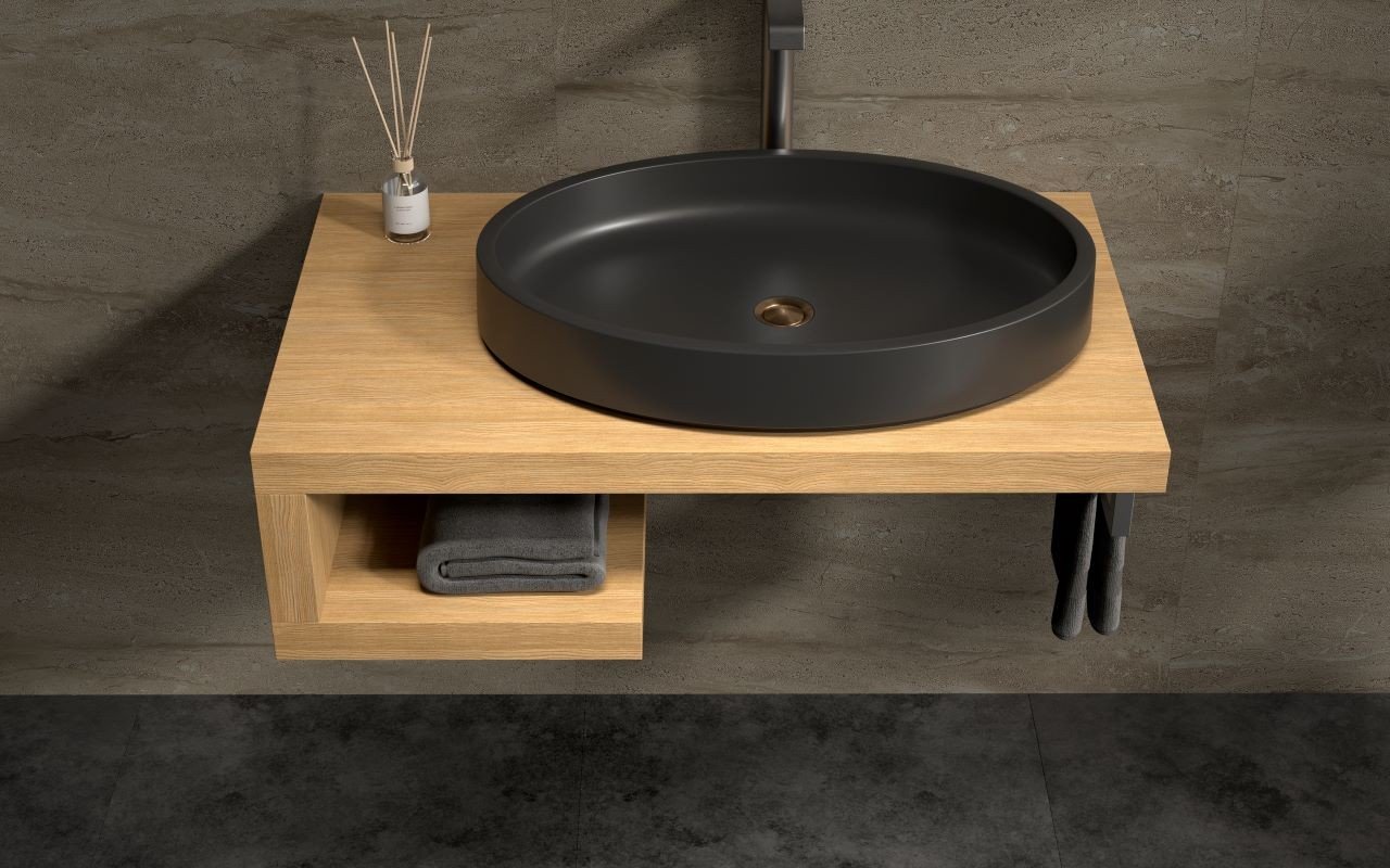 Lavabo Ovale Solace-Blck in Solid Surface in Nero di Aquatica picture № 0