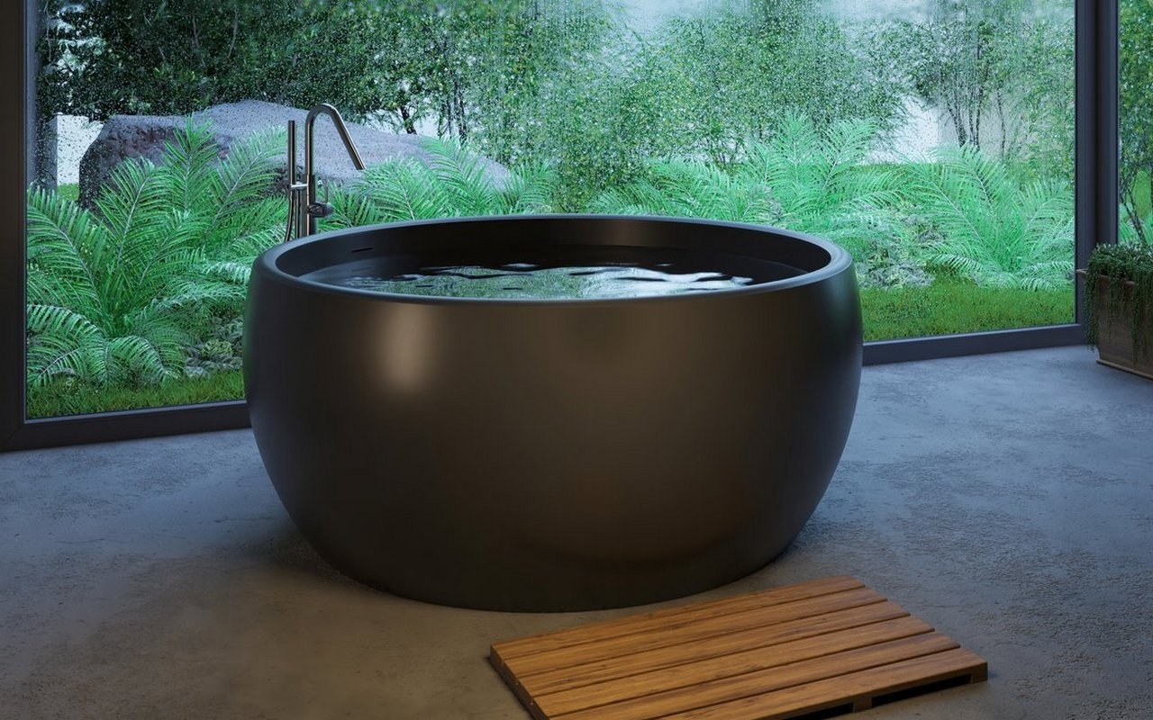 Aura, la vasca da bagno freestanding di Aquatica in pietra NeroX™ – in Nero picture № 0