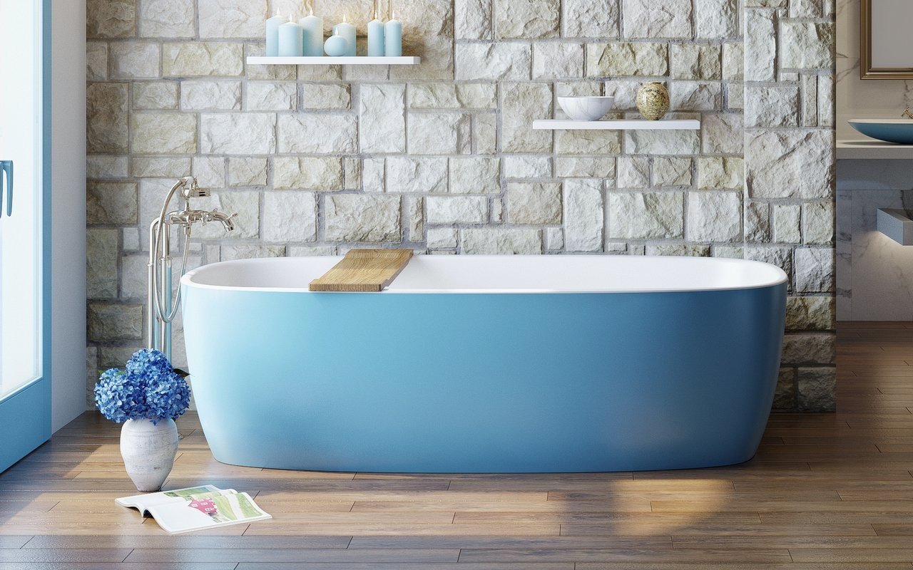 Coletta, la vasca da bagno freestanding in pietra AquateX™ in blu-bianco di Aquatica picture № 0