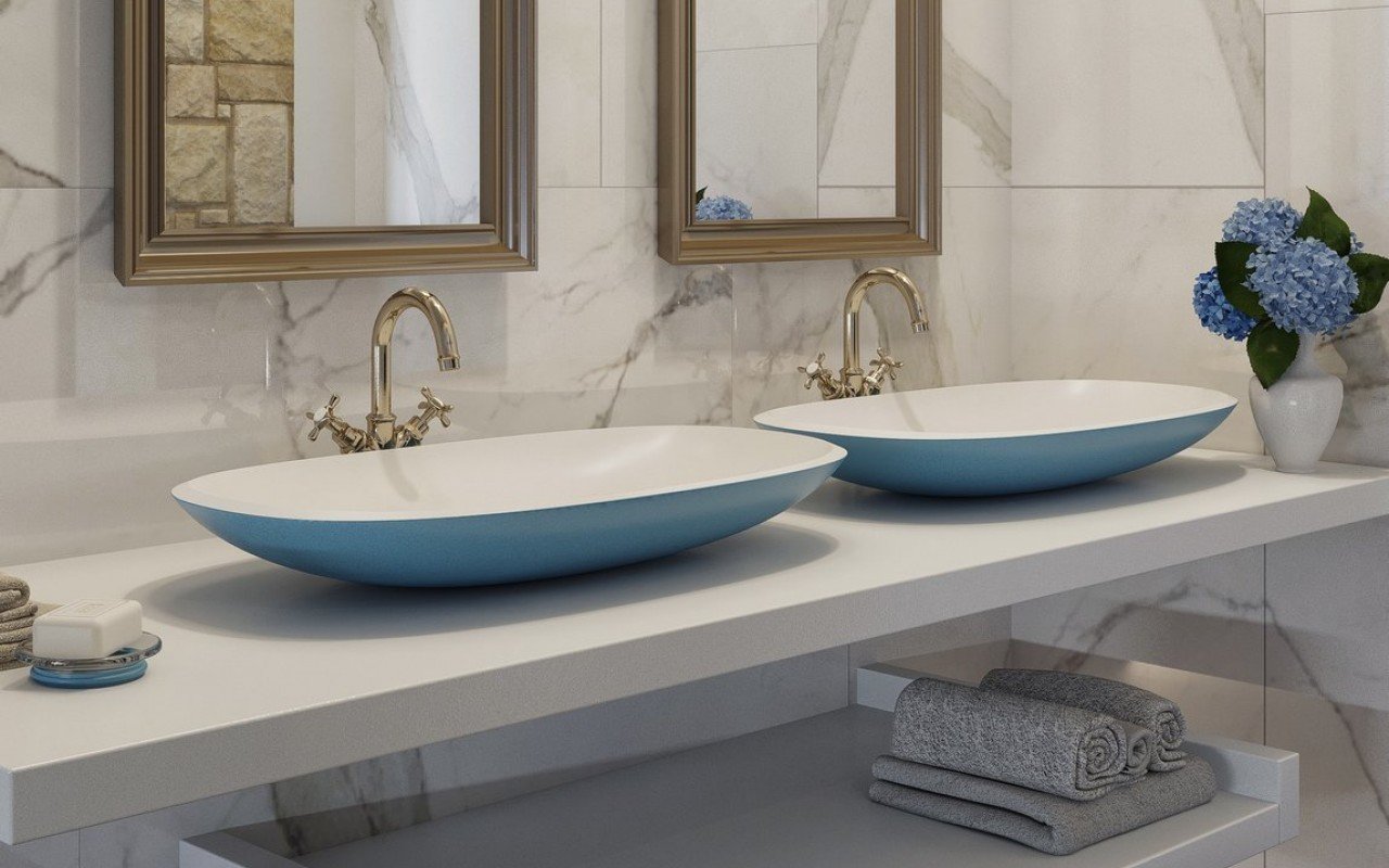 Lavabo Coletta-B in Solid Surface in Blu-Bianco di Aquatica picture № 0