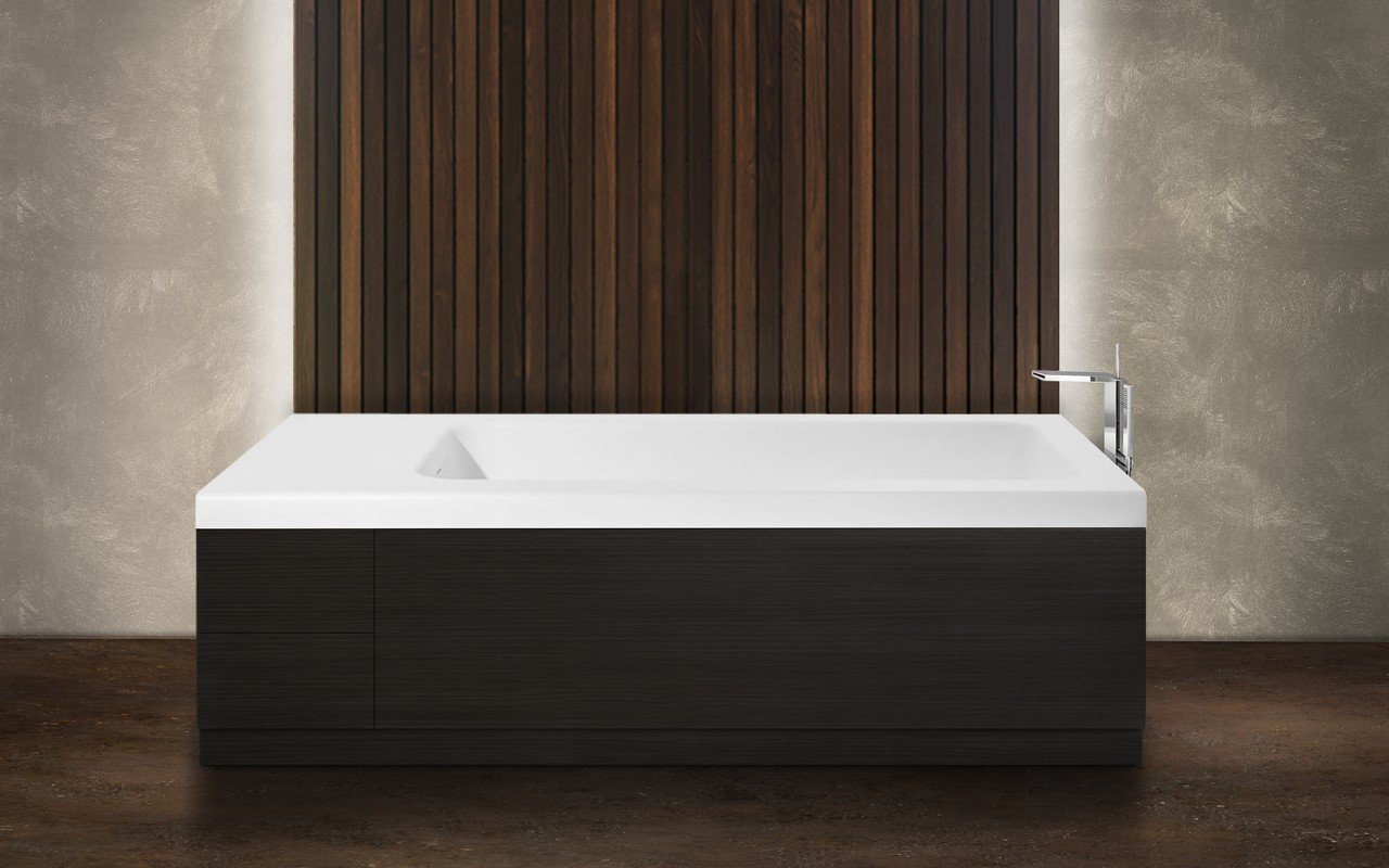 Pure 2D di Aquatica la vasca da bagno freestanding in pietra con pannelli decorativi in quercia picture № 0