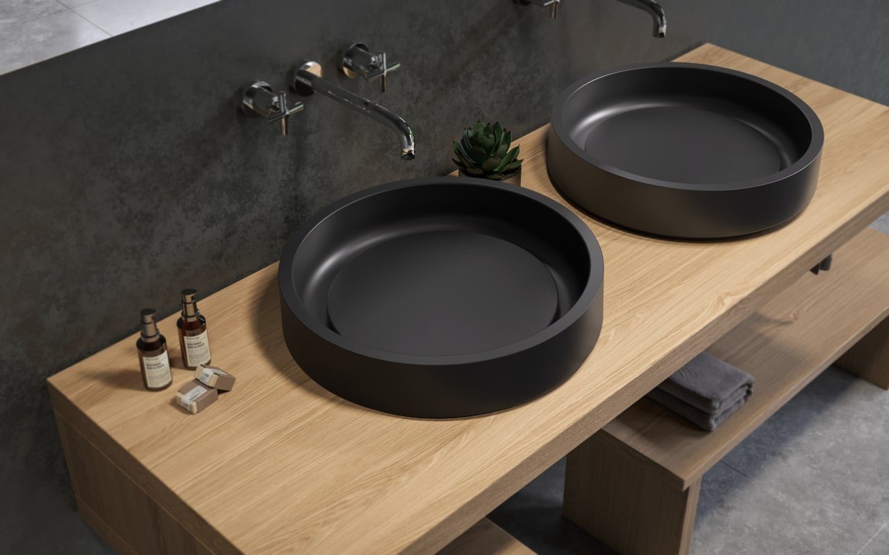 Lavabo Rotondo Solace-A-Plus-Blck in Solid Surface in Nero di Aquatica picture № 0