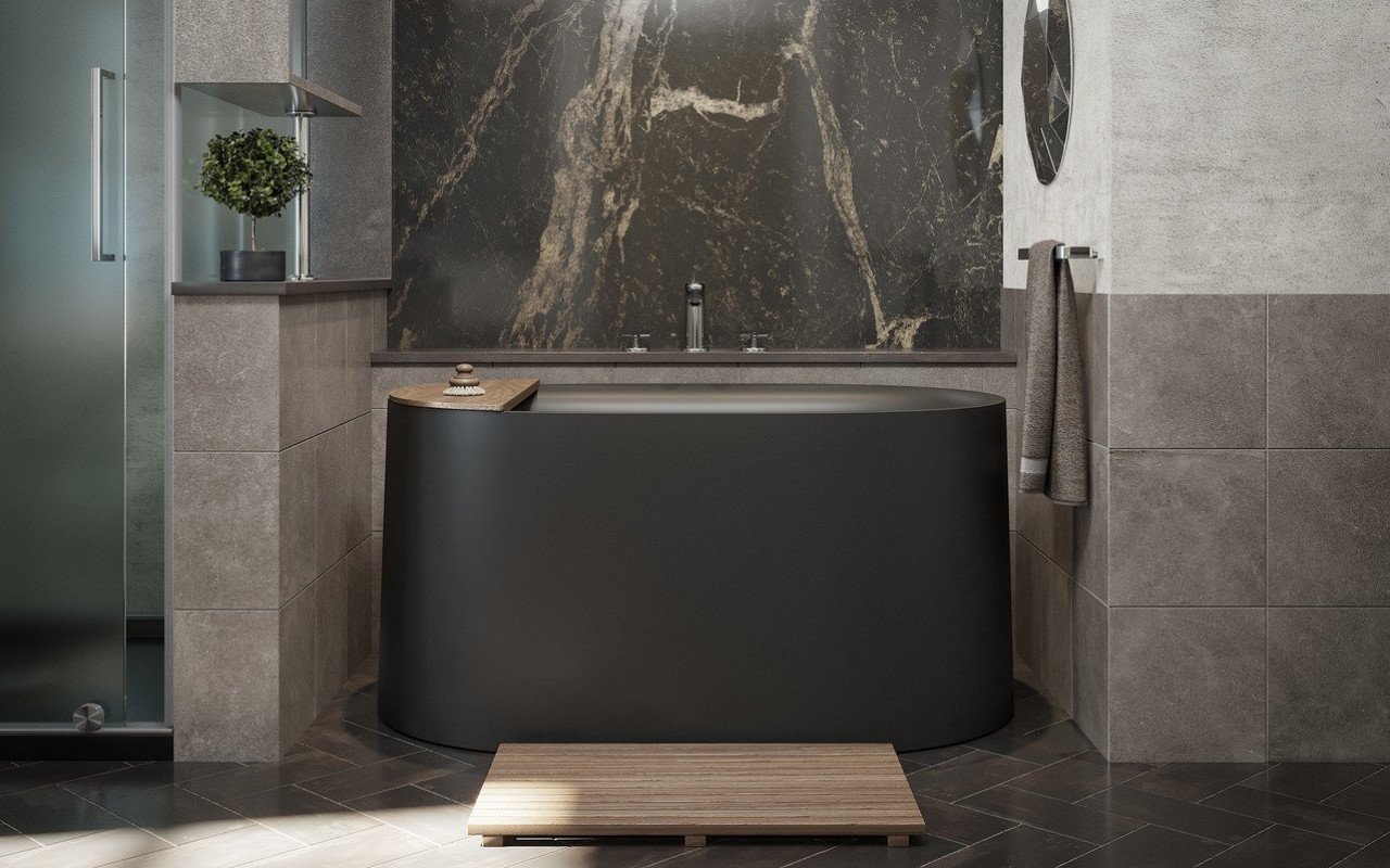 Sophia, la Vasca da Bagno Freestanding di Aquatica in pietra NeroX™ – in Nero picture № 0