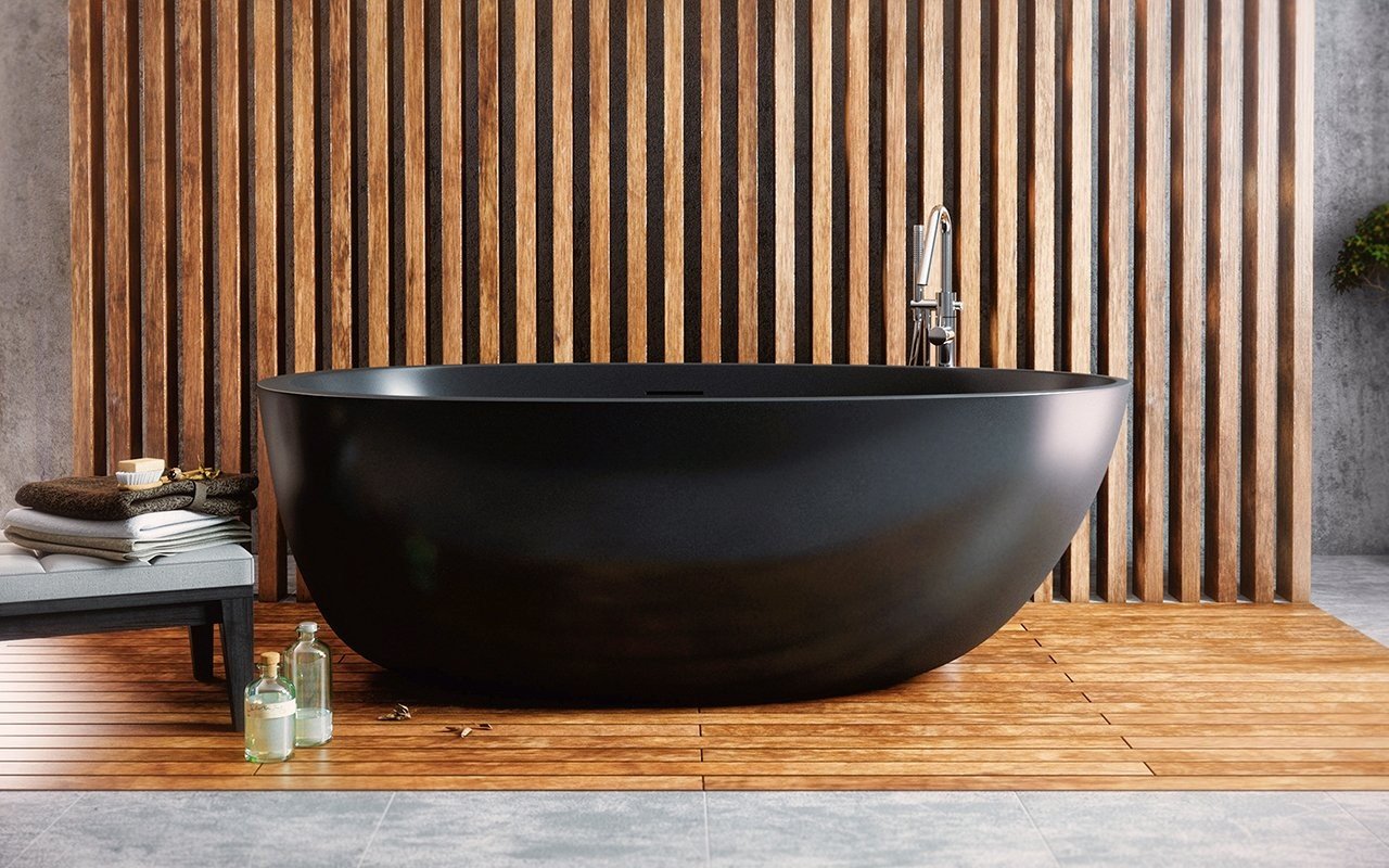 Spoon 2, la Vasca da Bagno Freestanding di Aquatica in pietra NeroX™ – in Nero picture № 0