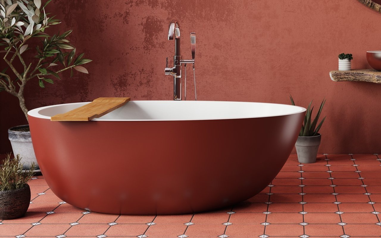 Spoon 2 RAL3009 Freestanding Egg Shaped Solid Surface Bathtub 2 (web)