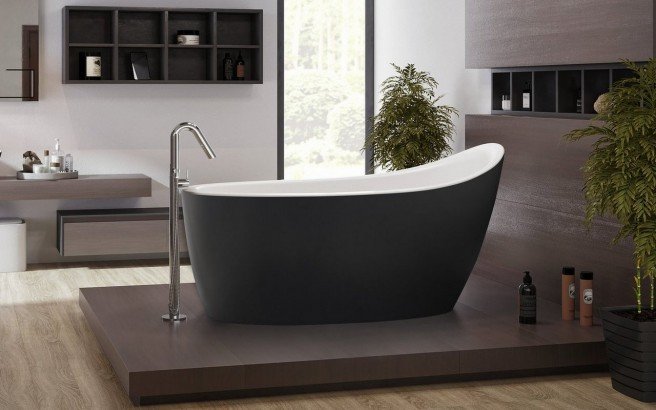 Emmanuelle 2-Blck-Wht, la vasca da bagno freestanding di Aquatica in pietra AquateX™ – in Nero e Bianco