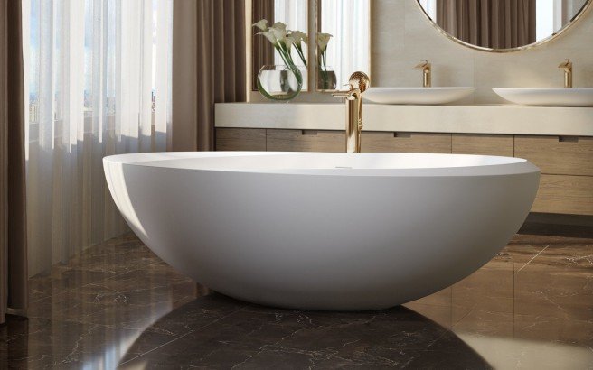 Illusion-Wht, la vasca da bagno freestanding di Aquatica in pietra AquateX™