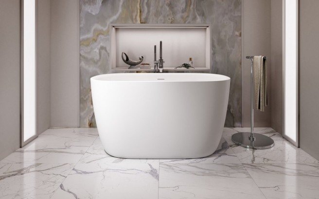 Lullaby 2, la Vasca da Bagno Freestanding di Aquatica in pietra AquateX™ – Bianco