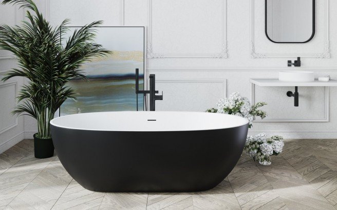 Corelia-Black-Wht, Vasca da bagno Freestanding di Aquatica in Solid Surface