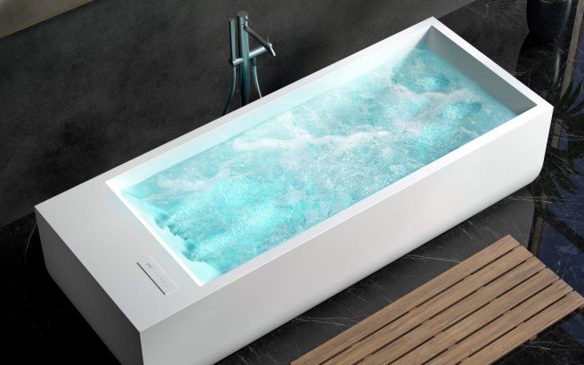 Aquatica Monolith water massage Bianco Vasca da bagno freestanding in Solid Surface