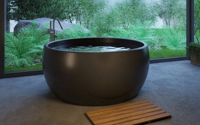 Aura, la vasca da bagno freestanding di Aquatica in pietra NeroX™ – in Nero