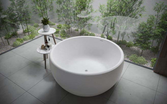 Aura Mini, la vasca da bagno freestanding di Aquatica in pietra AquateX™ – in Bianco