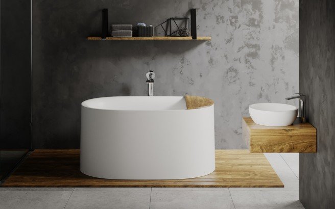 Sophia-Wht, la vasca da bagno freestanding di Aquatica in pietra AquateX™ – Lievemente opacizzato